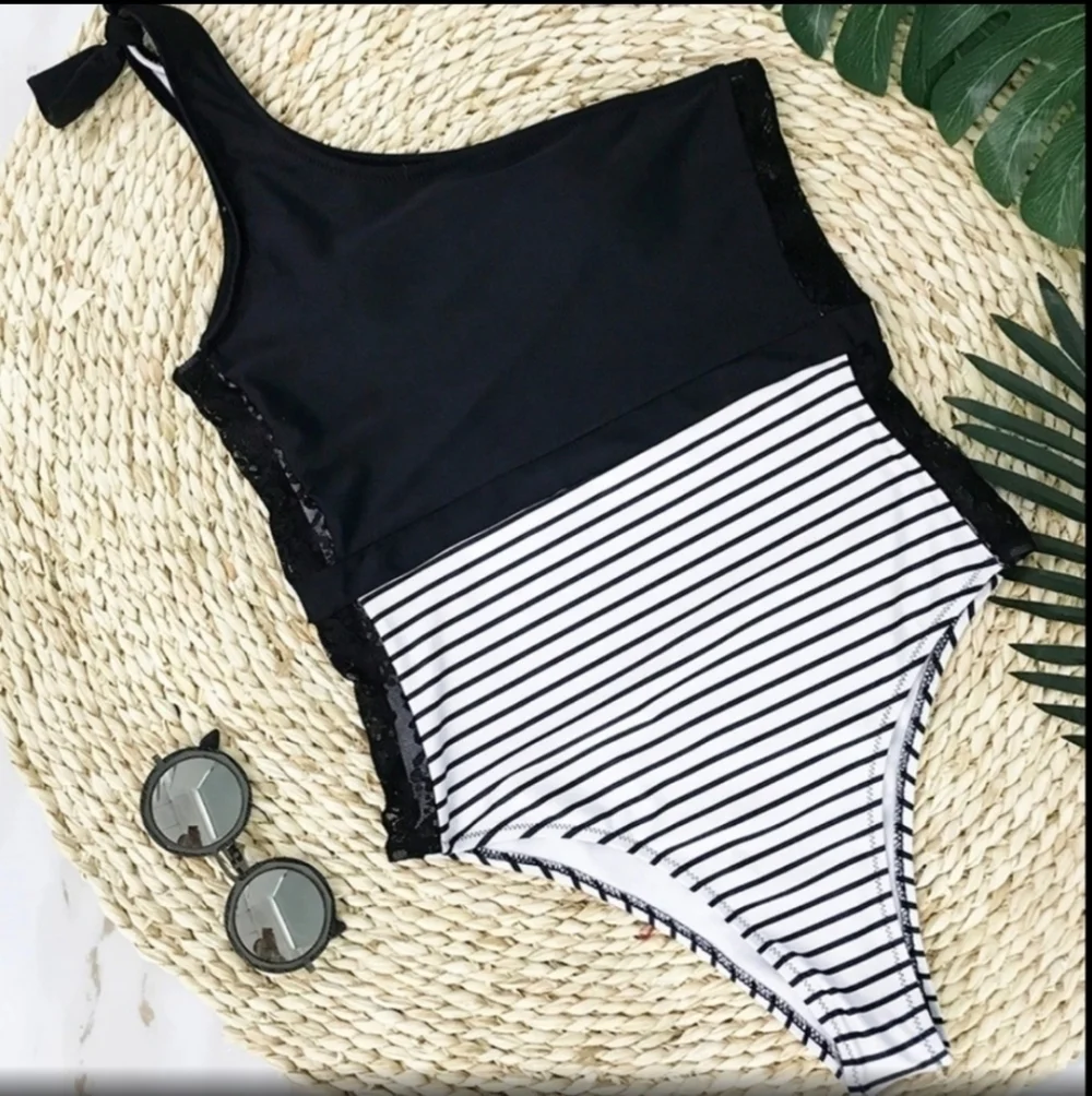 One Shoulder Side-Lace Swimsuit•LARGE - Picture 2 of 12